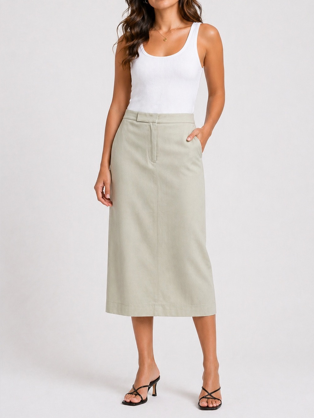 Calvin Klein Olive Midi Pencil Skirt Size 6 NWT